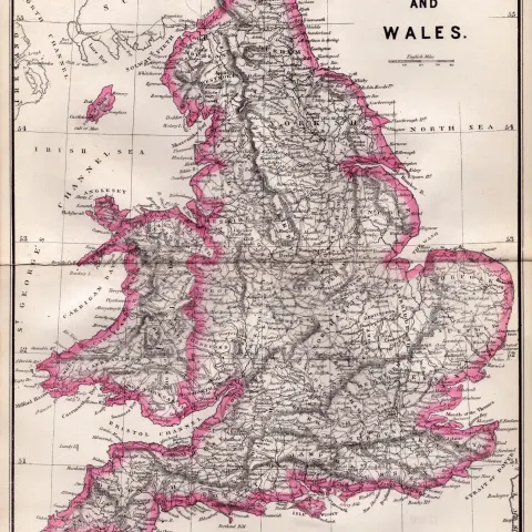England & Wales Cruchley Scarce Antique Railways & Stations Coloured Map.