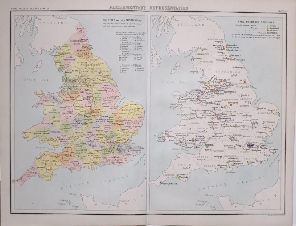 Victorian Antique 1897 Map Parliamentary Representation England & Wales.