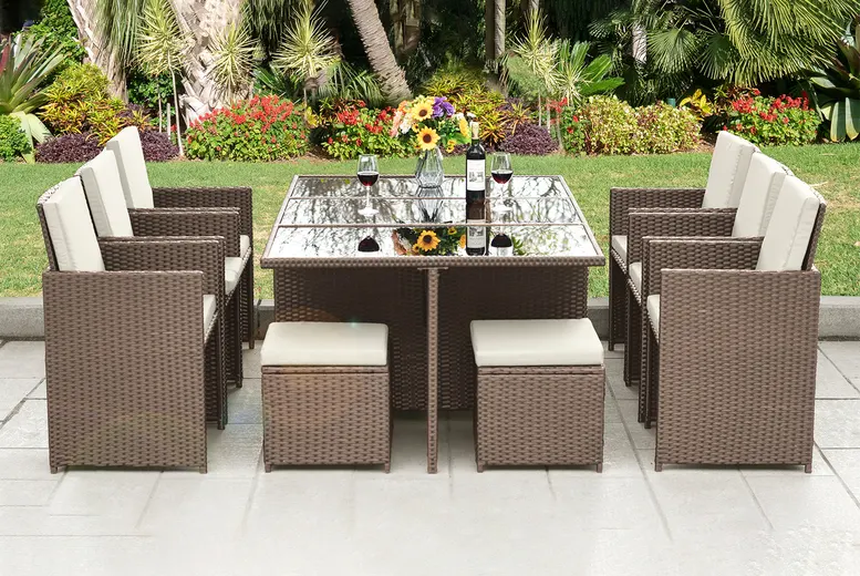 Free Delivery - 10-Seater Hampstead Rattan Cube Garden Furniture Dining Set - Brown  