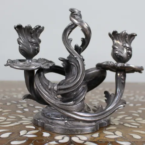 Vintage Silvered Art Nouveau-Style Twin-Branch Candelabrum