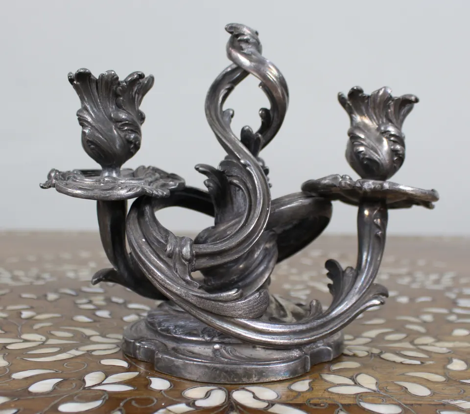 Vintage Silvered Art Nouveau-Style Twin-Branch Candelabrum