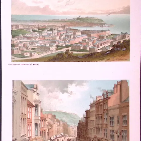 Scarborough Olivers Mount & Town Centre Victorian Antique Double Print-19