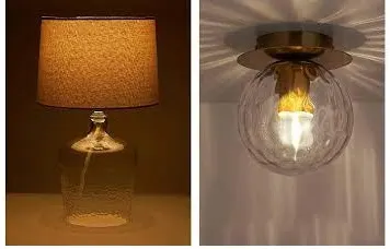 4 x Mixed Lights. 2 x Amber Glass Lamps 50027116. 2 x Gold & Glass Flush Ceiling Lamp.