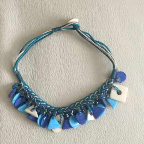 Boutique Designer Choker Style Necklace With Shades of Blue Beads