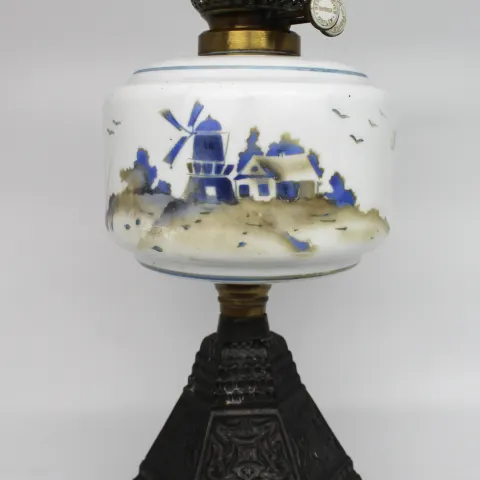 Vintage Oil Lamp with Hand Painted Windmill Font
