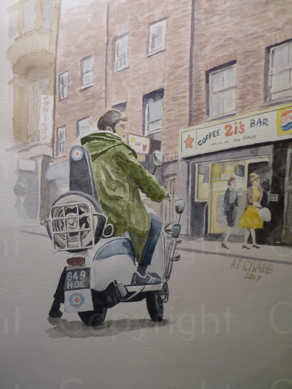 Mods & Scooters "Mod outside the 2ii's café London" Large Metal Wall Art