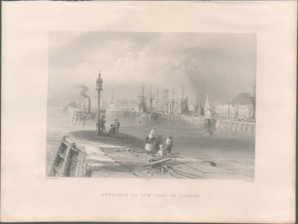 Dundee Port Entrance  Antique 1842 Steel Engraving.