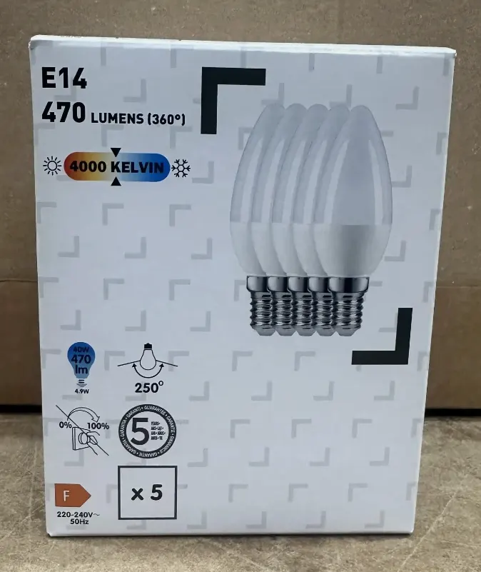 5 x NEUTRAL WHITE E14 470 LUMENS LIGHTBULBS X5