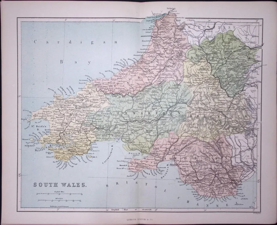 South Wales 150 Years-Old 1875 Coloured Detailed Antique 1875 Map-34