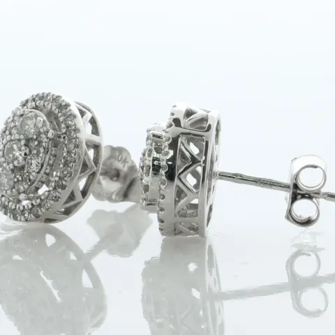 10ct White Gold Oval Cluster Claw Set Diamond Earring 0.50 Carats