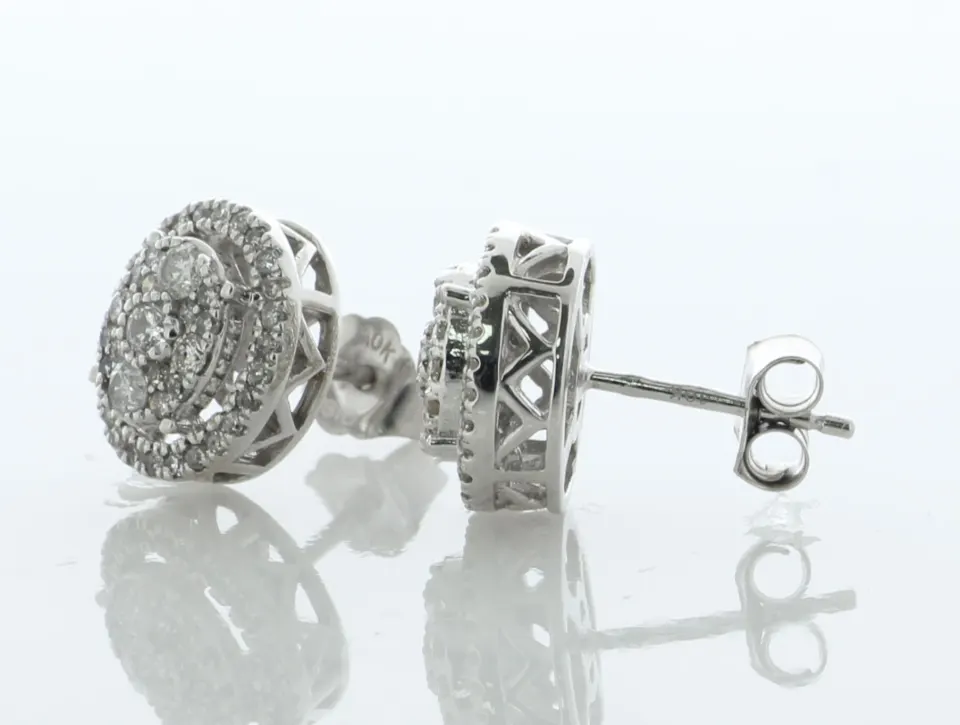 10ct White Gold Oval Cluster Claw Set Diamond Earring 0.50 Carats
