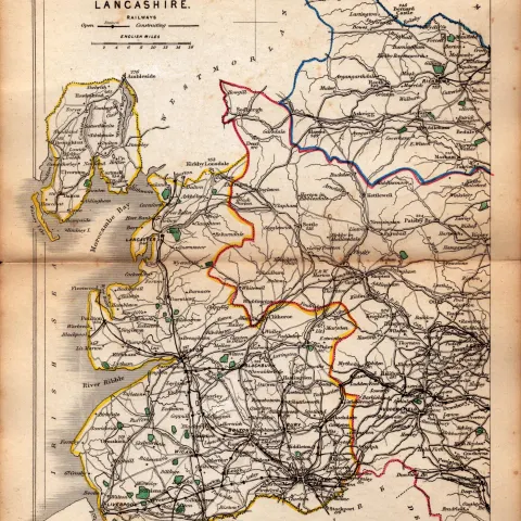 Antique Railway Map of West Yorks & Lancs Drawn & Engraved by John Emslie.