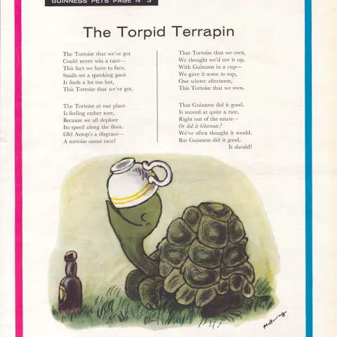 Original 62-Year-Old 1962 Guinness Print The Torpid Terrapin– GE 3383  #-27.