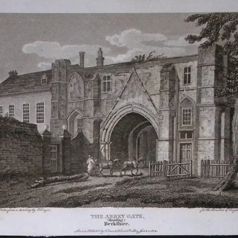 Reading Abbey Gate Berkshire Antique 226 Years-Old Georgian Steel-Engraving-437