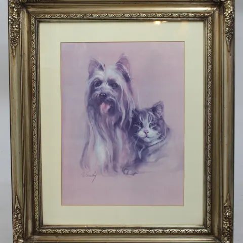 "Best Friends" Cat & Dog Print Set in Silver Frame