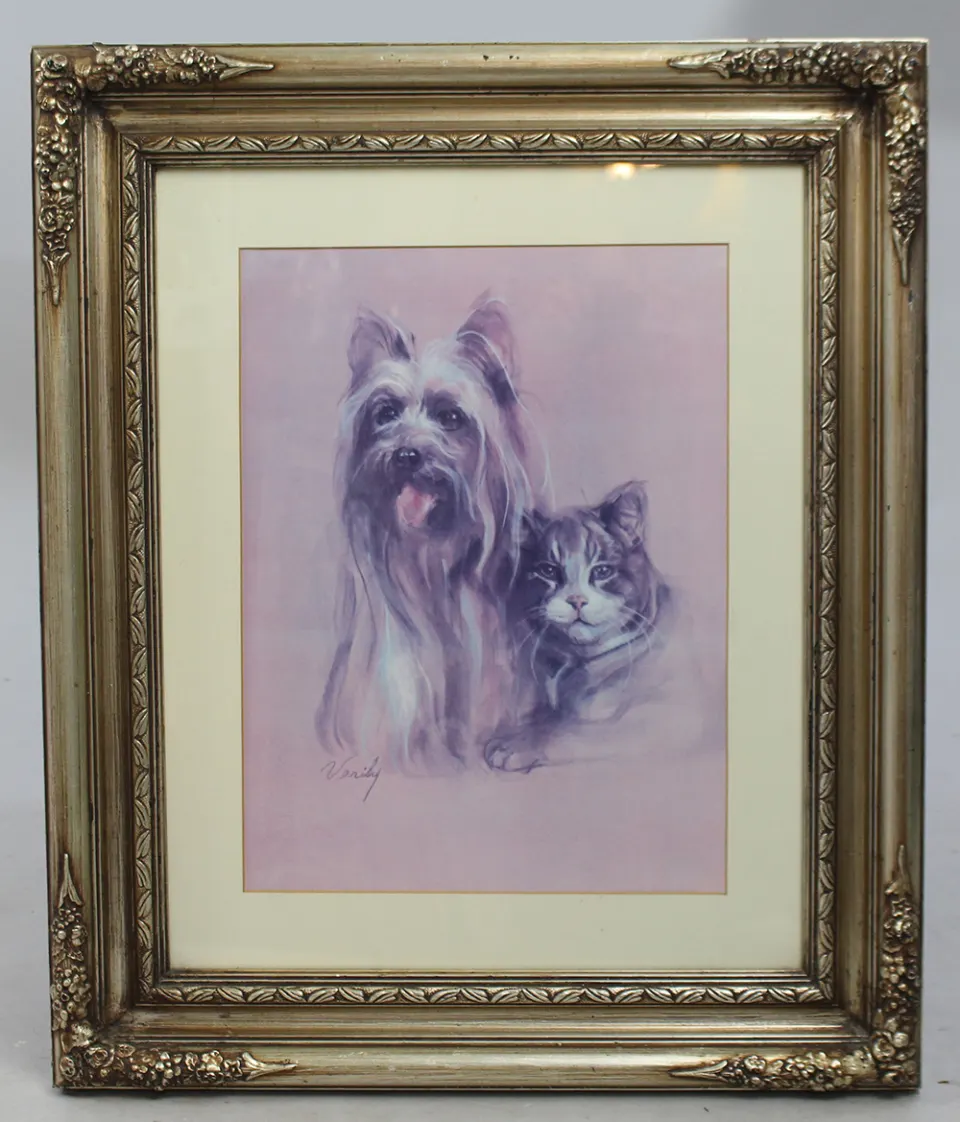 "Best Friends" Cat & Dog Print Set in Silver Frame