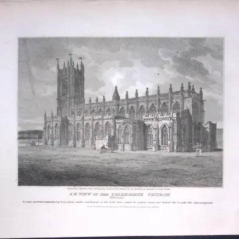 Collegiate Church Manchester 190 Years-Old Rare John Britton Antique Steel Engraving-142