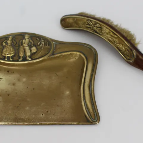 Art Nouveau Brass Crumb Tray & Brush