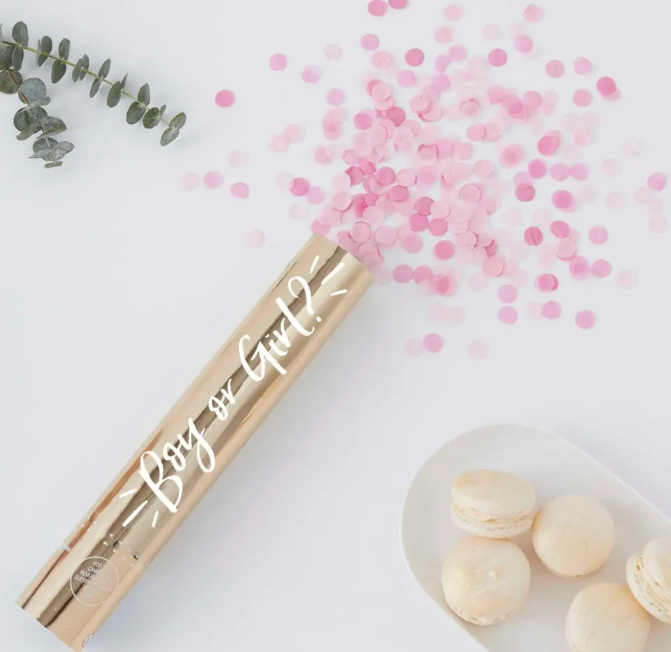 Gender Reveal Confetti Cannon With Pink Girl Confetti, Baby Girl Gender Reveal pop confetti