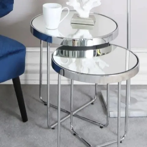 Chrome and Mirror Plate Nest Side Tables