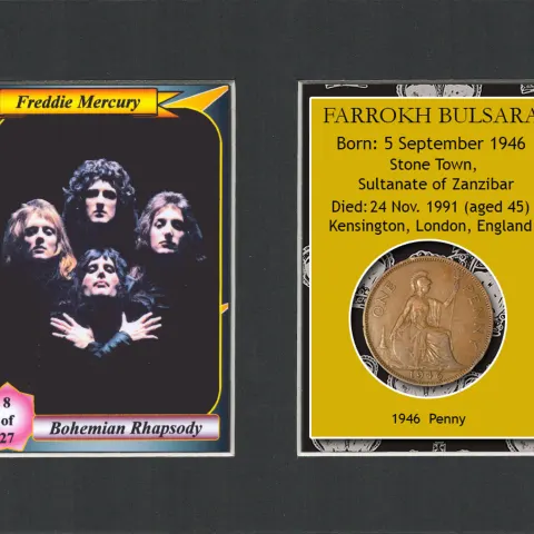 Freddie Mercury Mounted Original 1946 Penny Metal Display Gift Set.