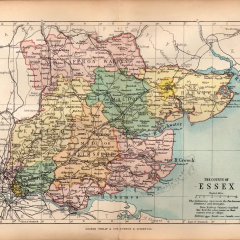 County of Essex 1895 Antique  Queen Victoria Coloured Map.