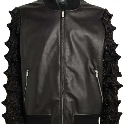 MJB Marc Jaques Burton Spiked Leather Bomber Jacket, Online Price £1165, Size Medium (48).