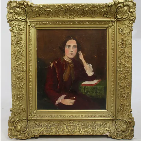 Victorian Portrait Oil on Canvas Set in Heavy Gilt Frame