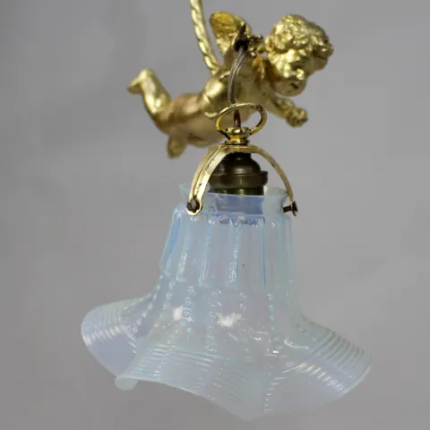 Fine French Gilt Cherub Light Fitting with Vaseline Glass Shade