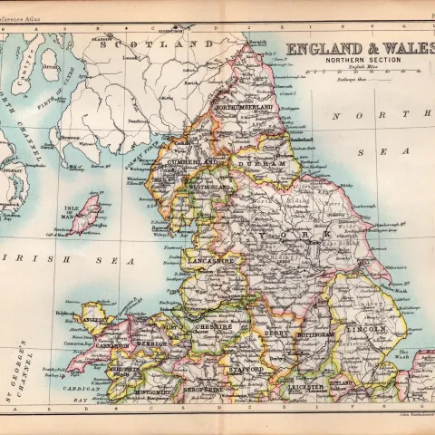 England & Wales Northern Double Sided Victorian Antique 1898 Map.