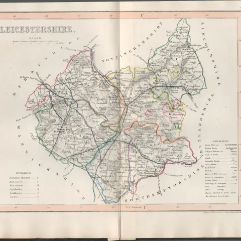 Leicestershire 1850 Antique Steel Engraved Map Thomas Dugdale.