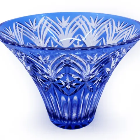 Fine Large Bohemian Blue Overlay Crystal Centrepiece Vase