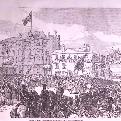 Blackpool Squires Gate-Gynn Square Promenade Opened 1870  Antique Woodcut Print