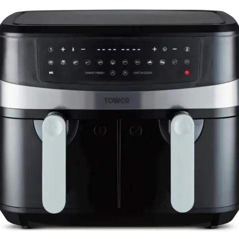 Tower T17088 Vortx 9L Dual Basket Air Fryer With Smart Finish, 2600W, Black