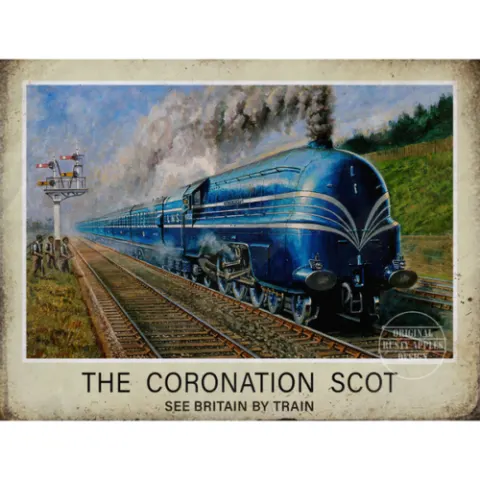 Coronation Scot Steam Train Travel Poster "See Britain By Train" Metal Wall Art