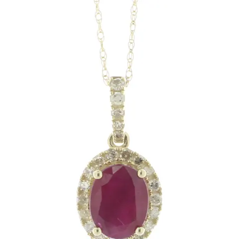 14ct Yellow Gold Oval Ruby And Diamond Pendant And Chain (R1.62) 0.26 Carats