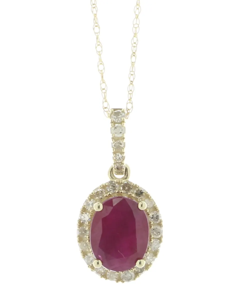14ct Yellow Gold Oval Ruby And Diamond Pendant And Chain (R1.62) 0.26 Carats