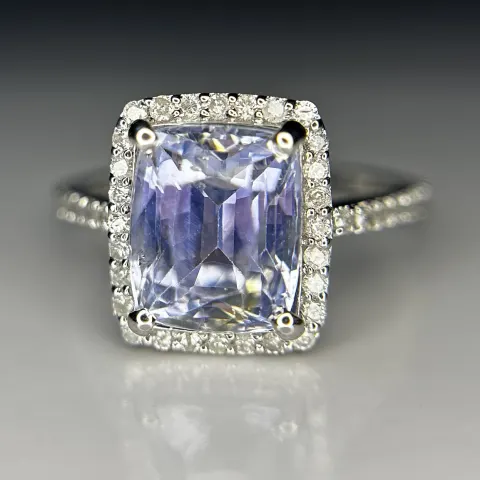 Beautiful 4.95ct Unheated Ceylon Blue Sapphire With Natural Diamonds & 18k Gold