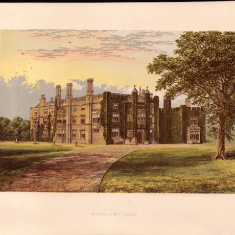 Drakelowe Hall Derbyshire Gilt-Edge Coloured Antique Book Plate.