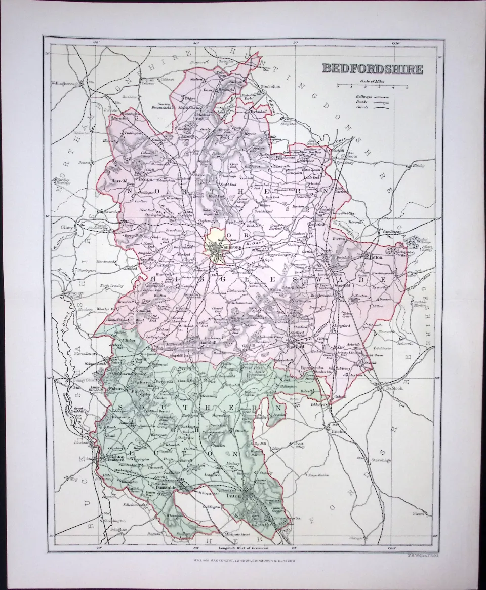 Buckinghamshire Detailed 1894 Coloured Antique  130 Years-Old Map.