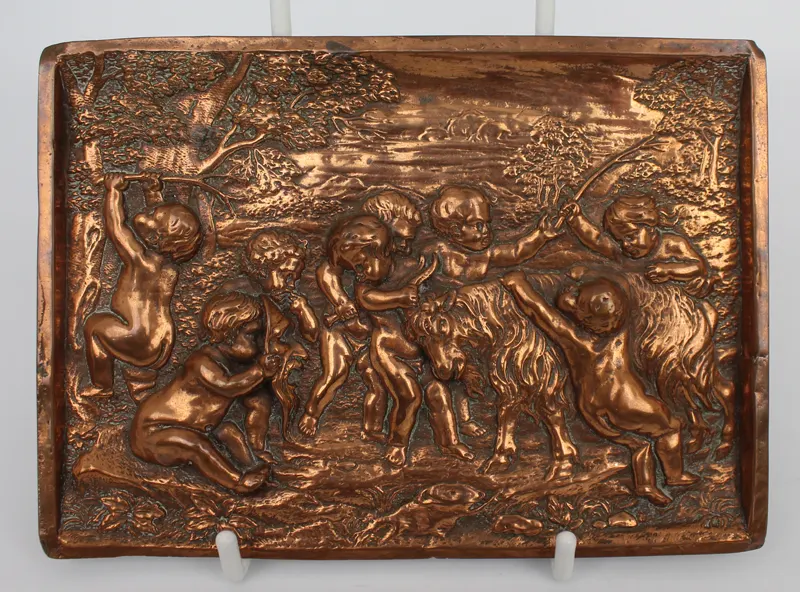 Italian Copper Relief Plaque Depicting Putti
