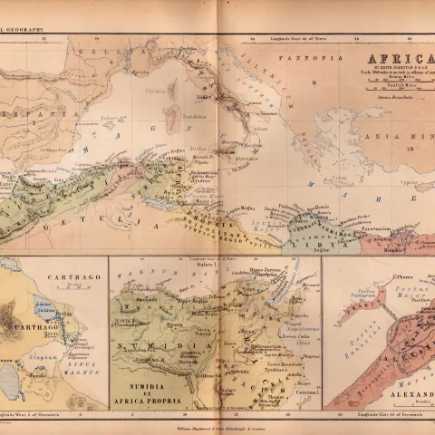 Antique 1867 Coloured Classical  Map Africa Alexandria, Numidia, Carthago.