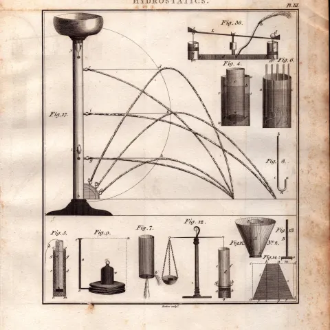 Hydrostatics 1 Detailed Diagram 1799 George III Antique Copper Engraving.