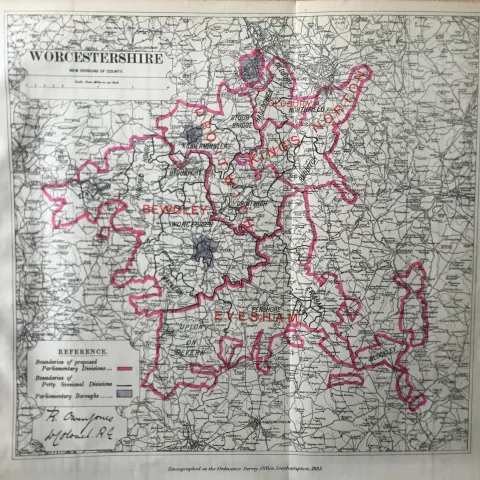 Antique 139 Years-Old Scarce Map Worcestershire 1885 Boundary Changes.
