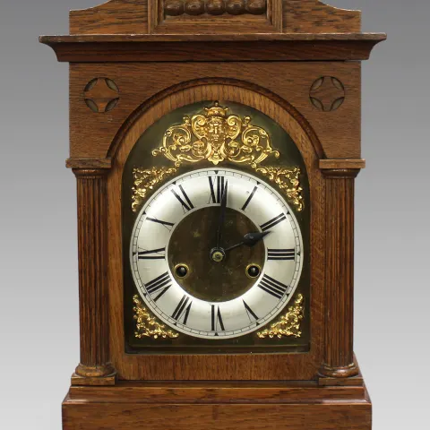 Early 20th c. German Oak Cased Mantle Clock by Badische Uhrenfabrik