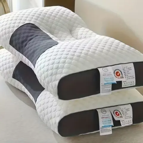 2 Pcs Soft Knitted Cotton Massage Neck Pillow – Sleep In Pure Comfort - White