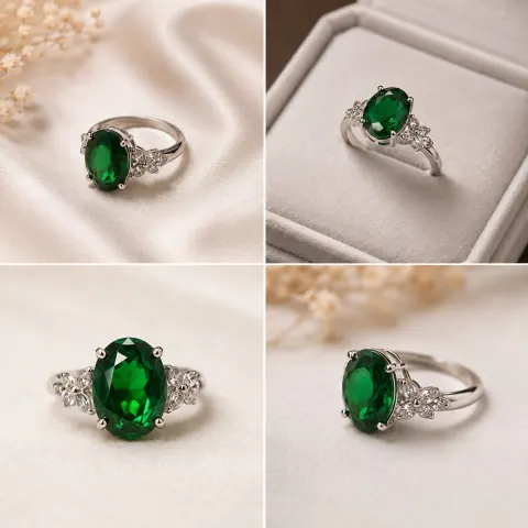 925 Sterling Silver Ring with Oval Green Stone