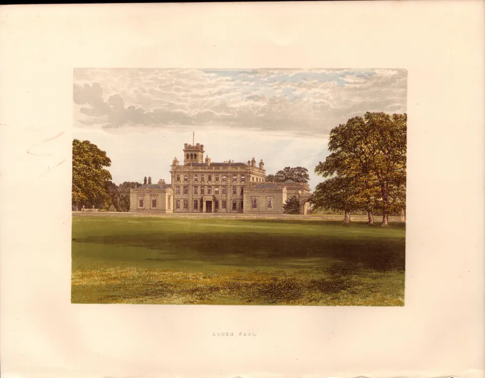 Locko Park Derbyshire Gilt-Edge Coloured Antique Book Plate.