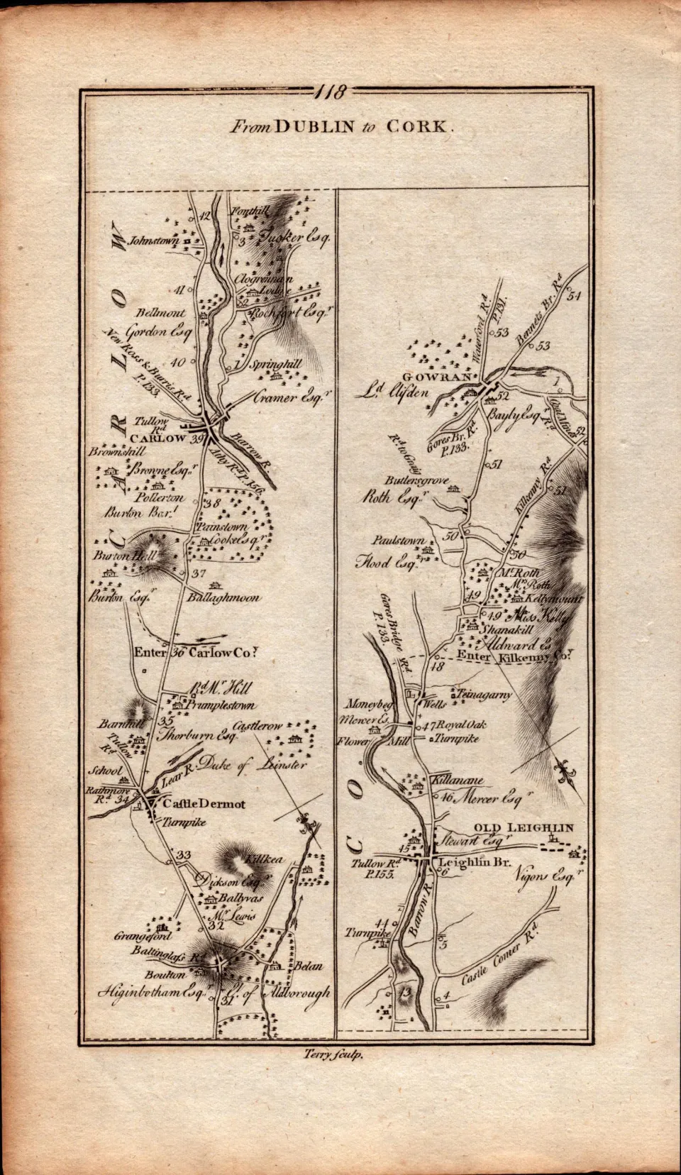 Ireland Rare Antique 1777 Map Kildare Naas Carlow Dublin Cork.