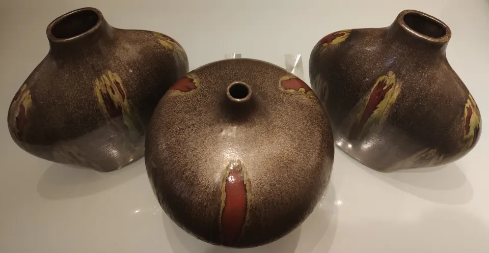 A Collection of 3 x Vintage Pottery Vases. Possibly Czechoslovakian.